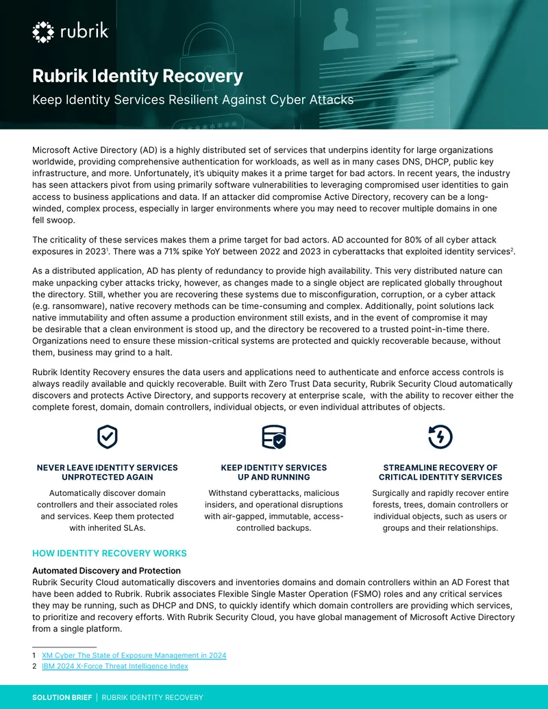 Rubrik Identity Recovery Solution Brief