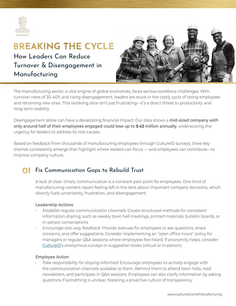 Strategies to Reduce Turnover and Disengagement in Manufacturing