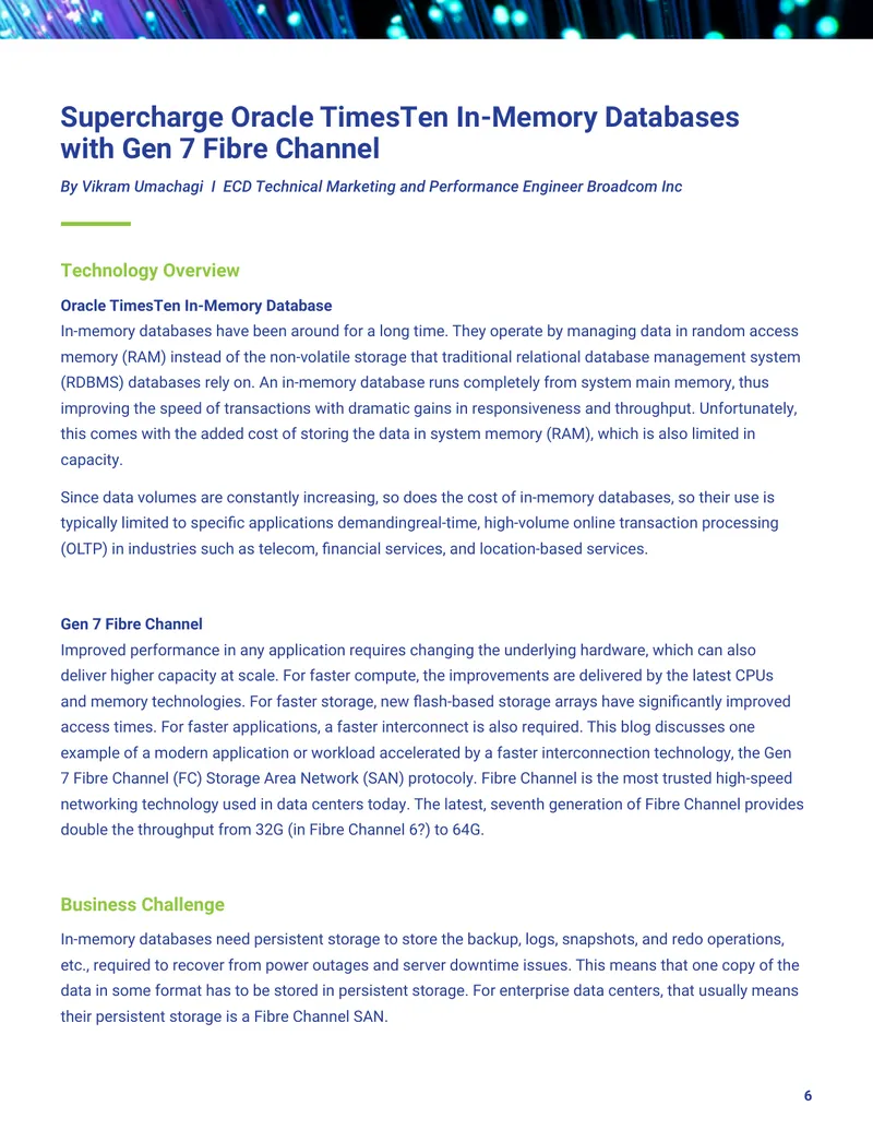 Performance Enhancement of Oracle TimesTen with Gen 7 Fibre Channel