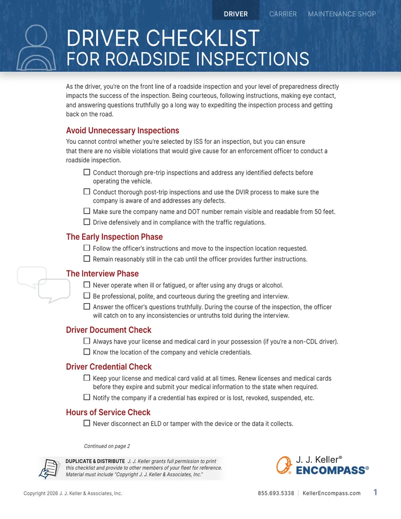 Driver Checklist for Roadside Inspections