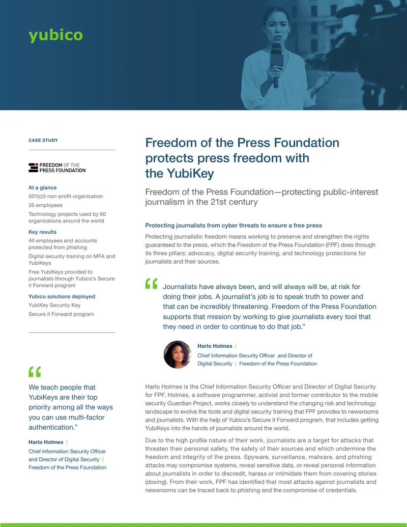 Freedom of the Press Foundation YubiKey Case Study