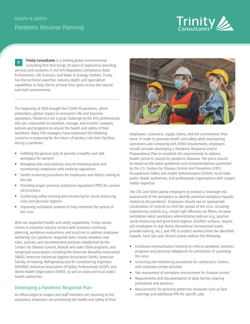 Pandemic Response Planning for Workplace Safety