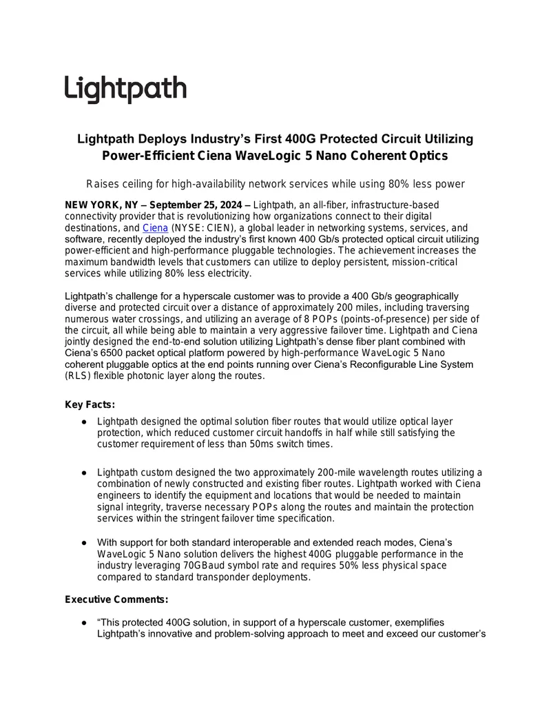 Deployment of 400G Protected Optical Circuit