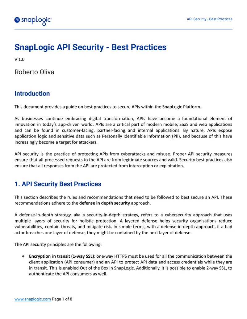 SnapLogic API Security Best Practices Guide