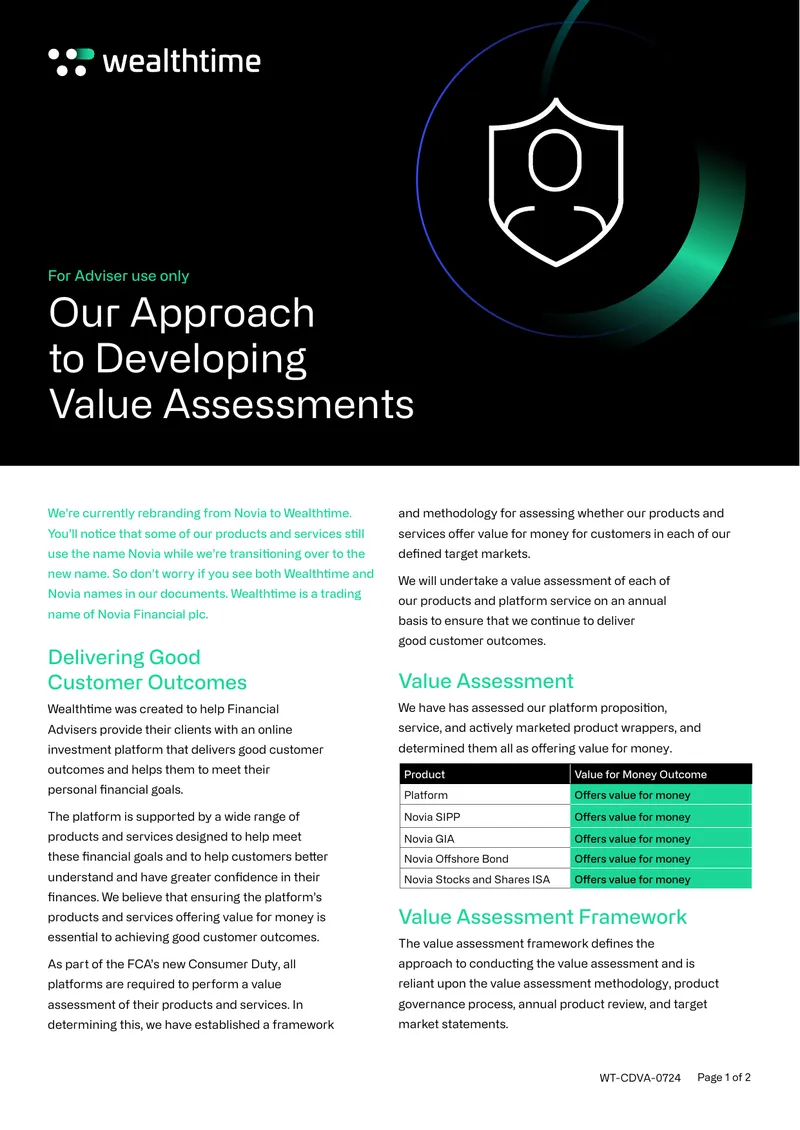 Value Assessment Framework for Wealthtime Products