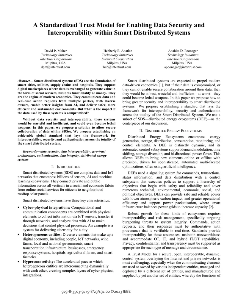 Standardized Trust Model for Data Security in Smart Systems