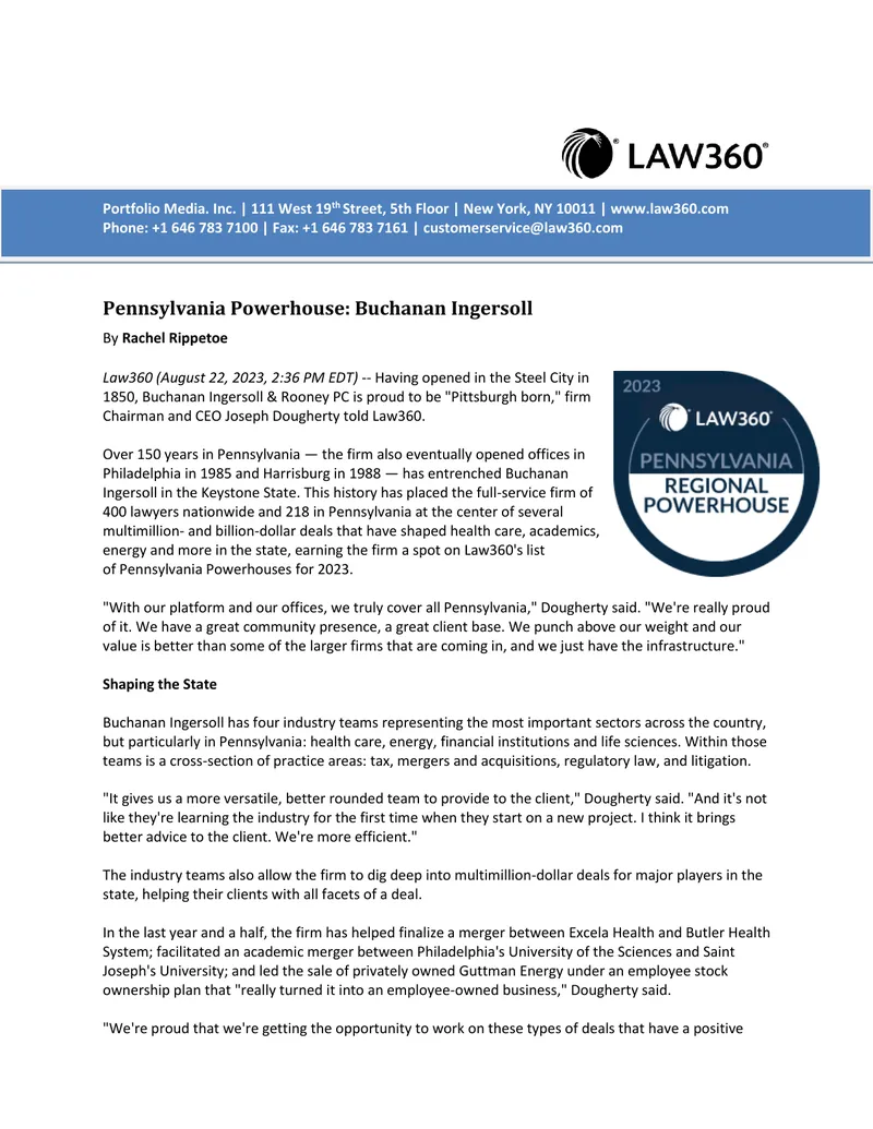 Buchanan Ingersoll's Role in Pennsylvania's Legal Landscape