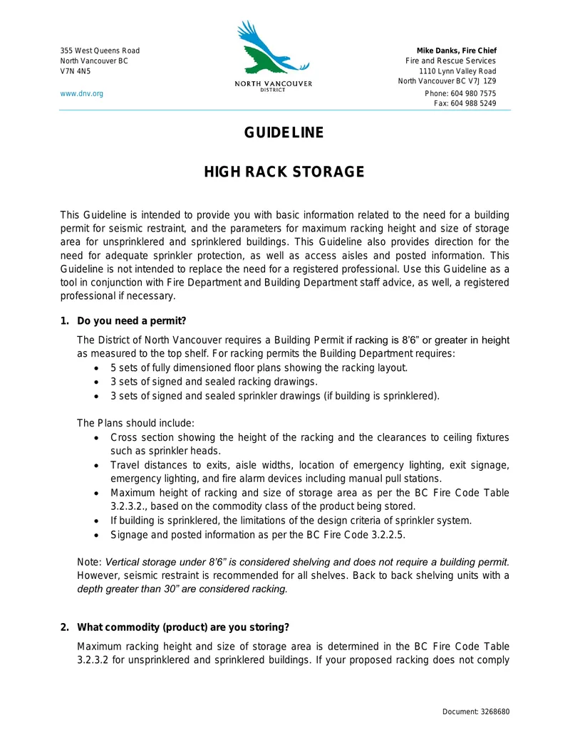High Rack Storage Guideline for Building Permits preview page 1