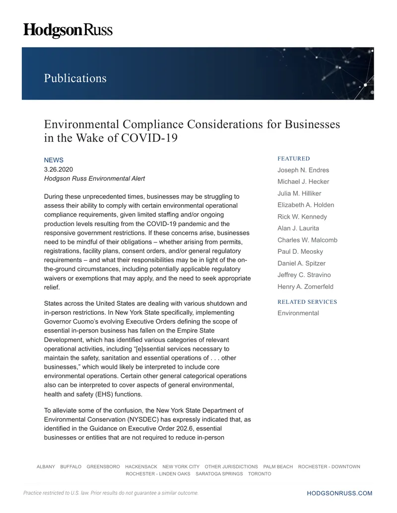 Environmental Compliance Considerations for Businesses