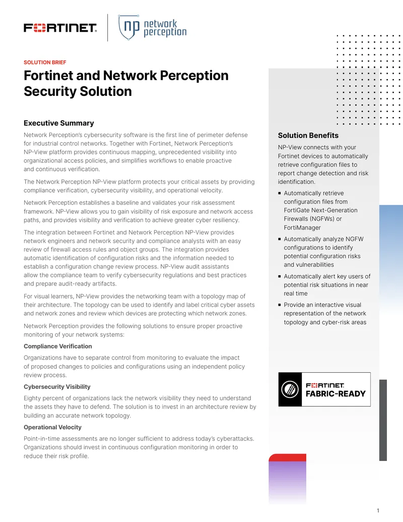 Fortinet and Network Perception Security Solution Overview