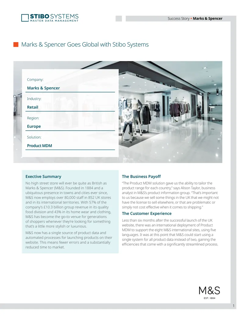Marks & Spencer Product MDM Implementation Case Study
