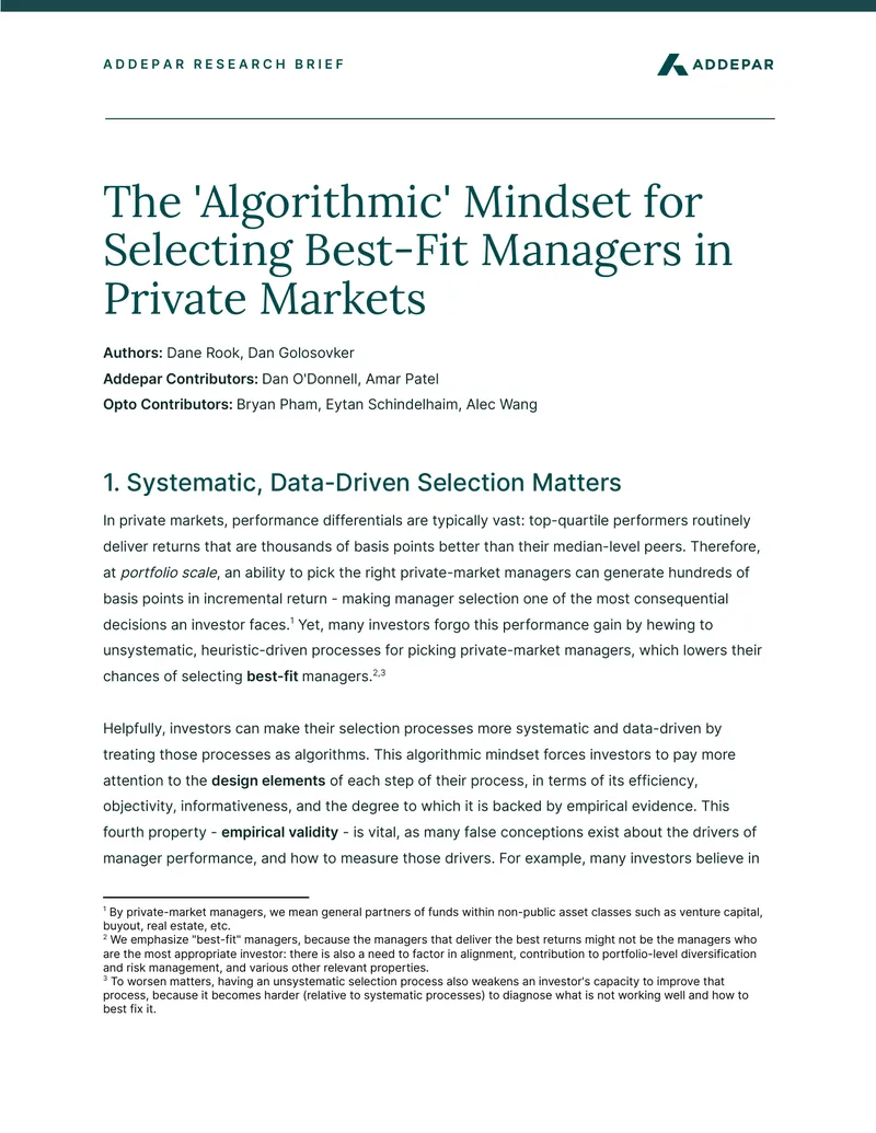 Algorithmic Mindset for Selecting Private Market Managers