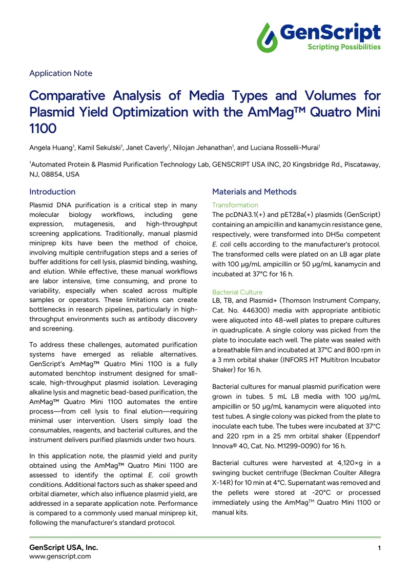 Comparative Analysis of Media Types for Plasmid Yield Optimization