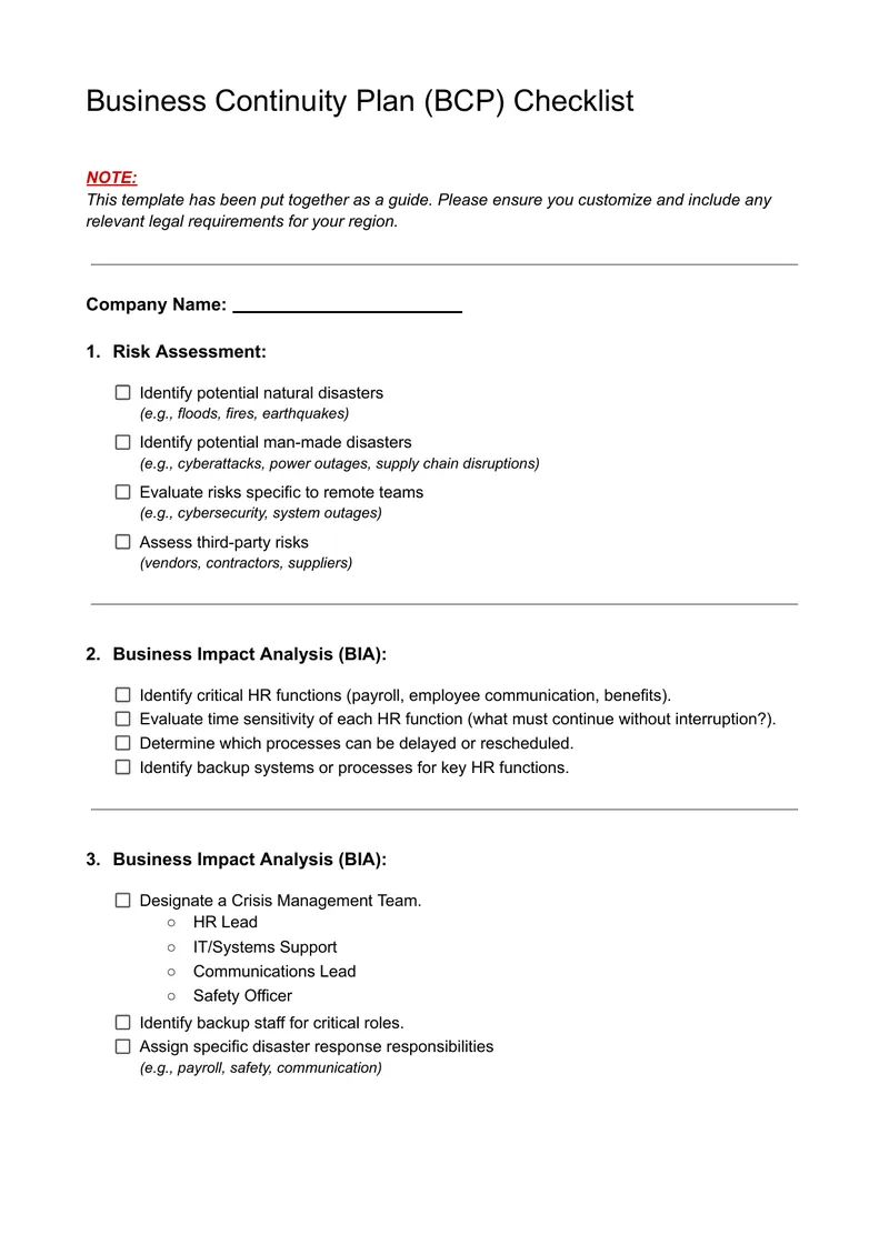 Business Continuity Plan Checklist for Organizations