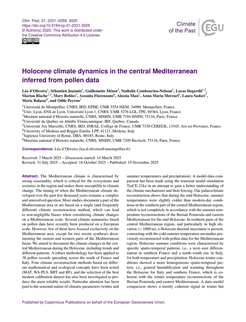 Holocene Climate Dynamics in the Central Mediterranean