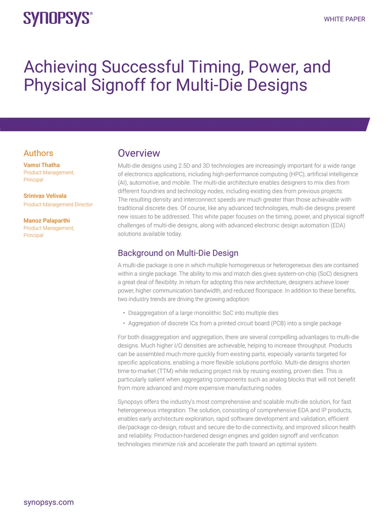 Challenges and Solutions for Multi-Die Design Signoff