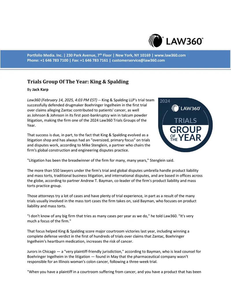 King & Spalding's Trial Successes in 2024