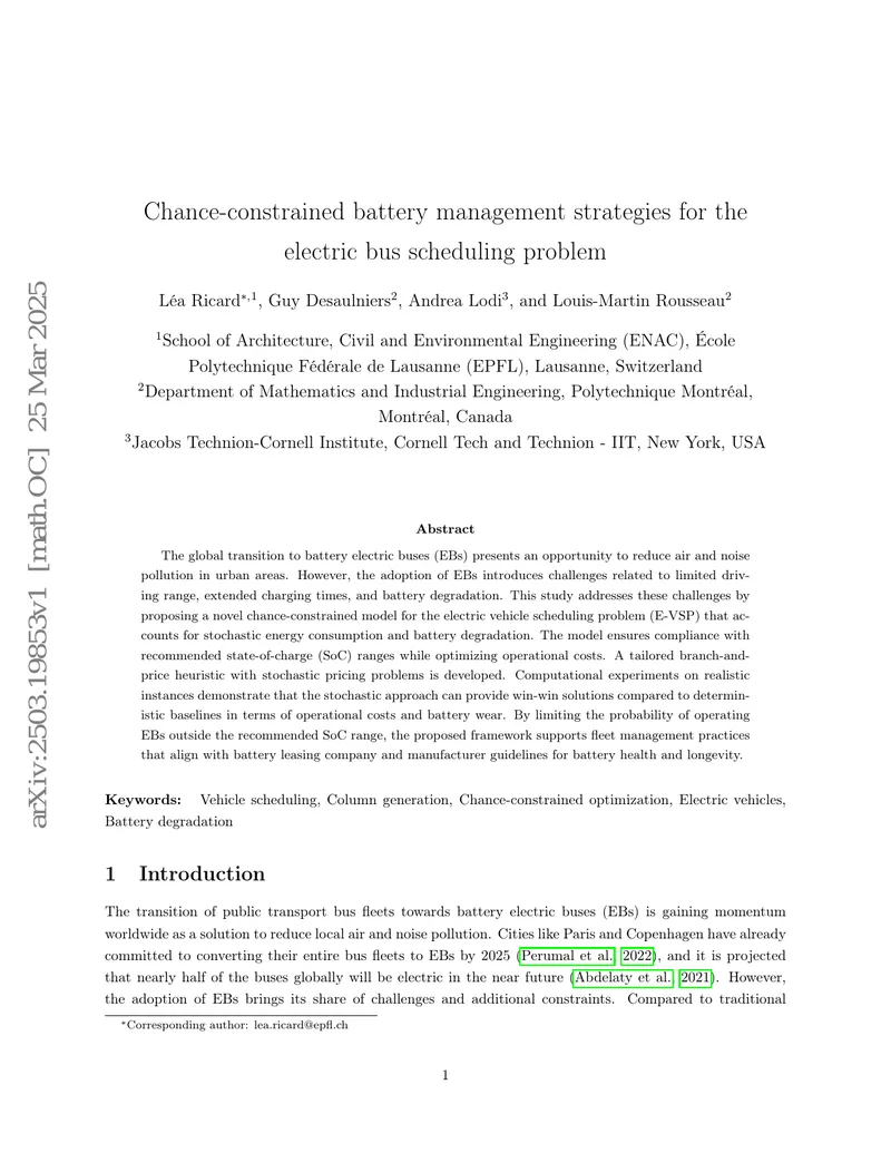 Chance-Constrained Model for Electric Bus Scheduling