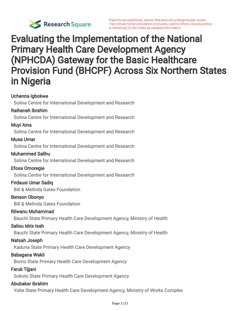 Evaluation of NPHCDA Gateway Implementation for BHCPF