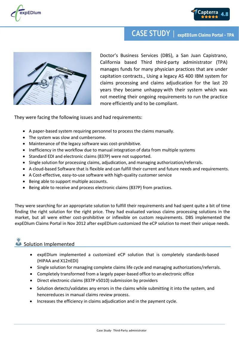 Implementation of expEDIum Claims Portal by DBS