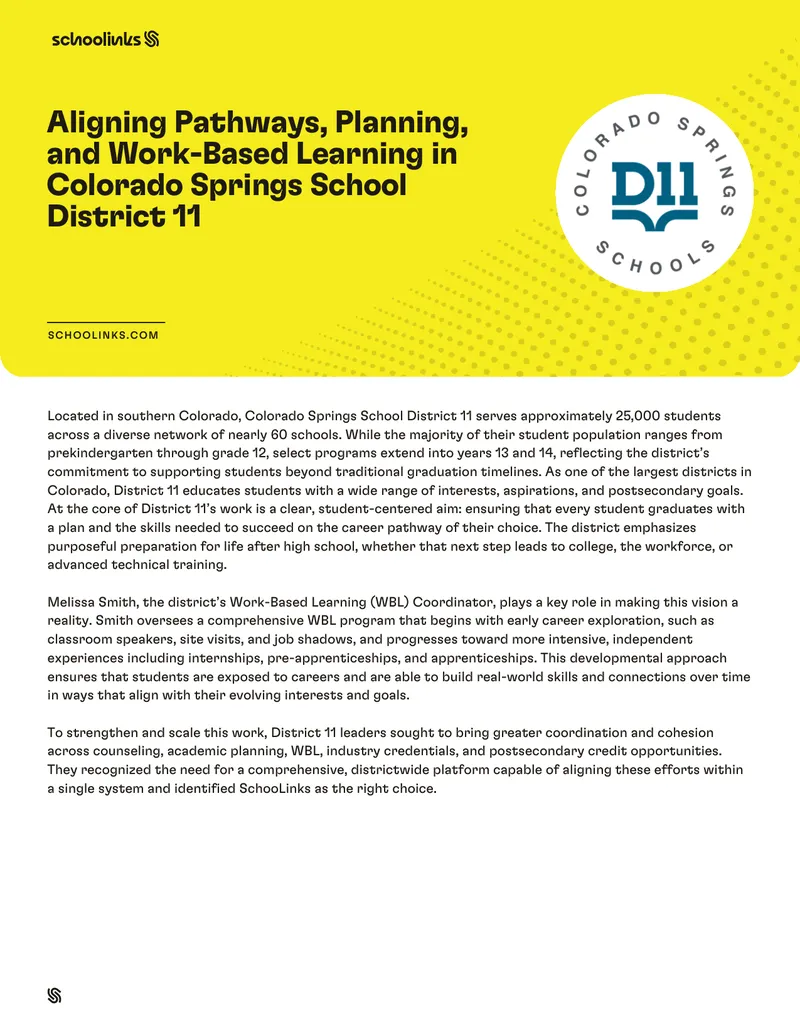 Work-Based Learning Coordination in Colorado Springs School District 11