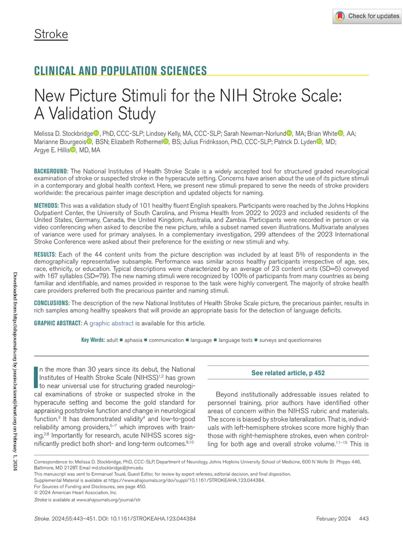 Validation Study of New NIH Stroke Scale Picture Stimuli