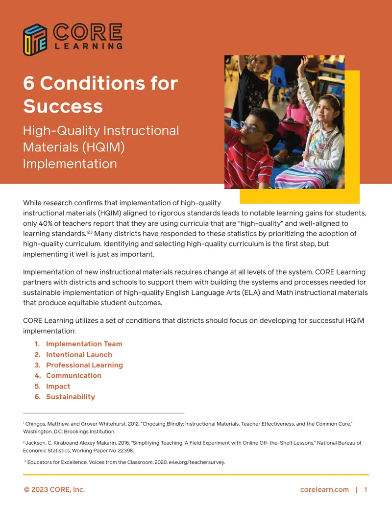 Conditions for Success in High-Quality Instructional Materials Implementation