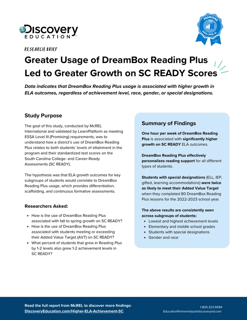 DreamBox Reading Plus Impact on ELA Growth