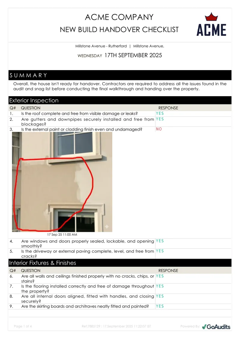 New Build Handover Checklist