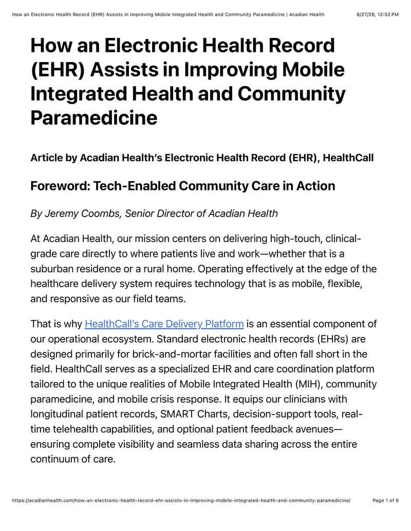 Electronic Health Record Impact on Mobile Integrated Health