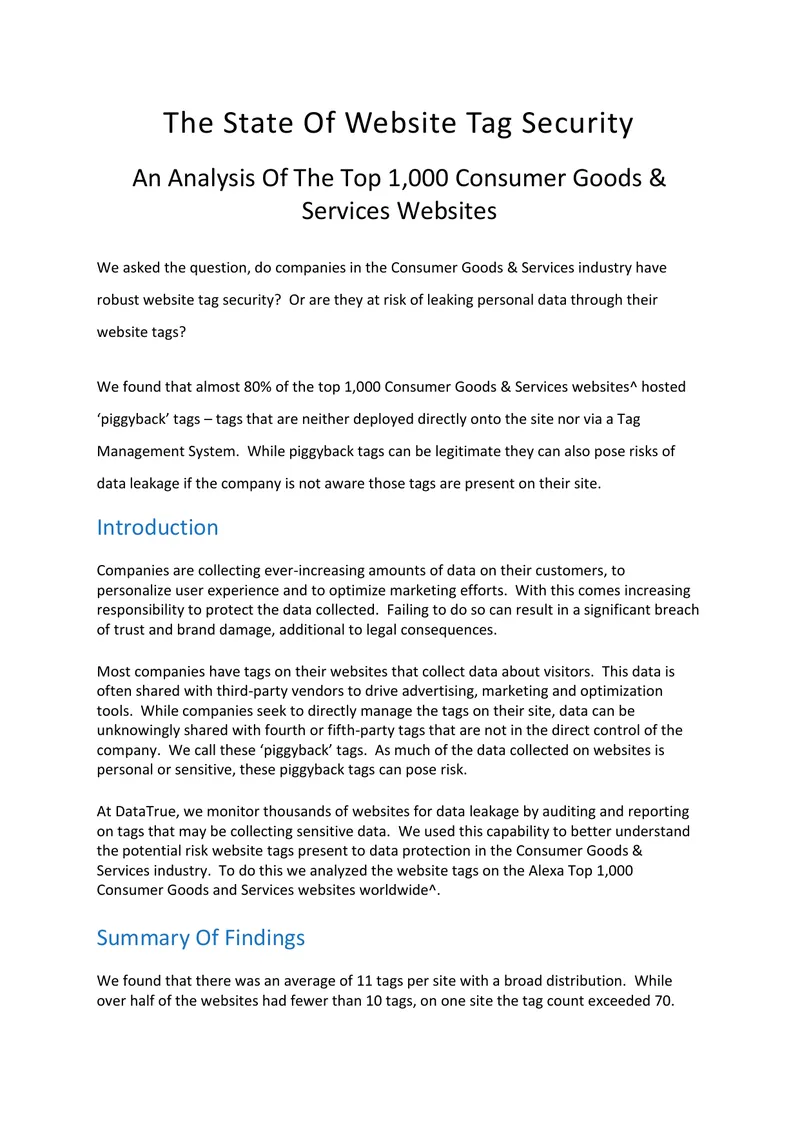 Analysis of Website Tag Security in Consumer Goods Industry