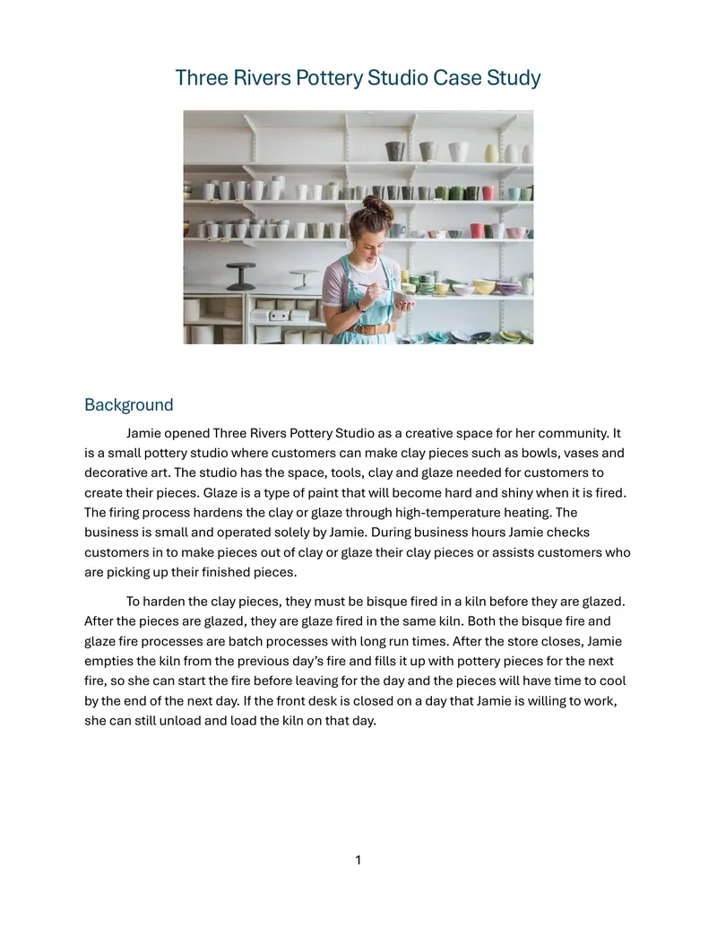 Three Rivers Pottery Studio Operational Case Study
