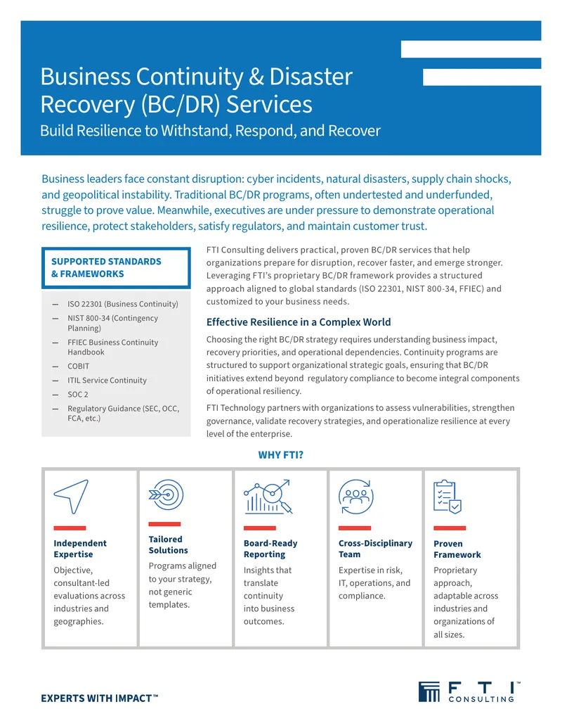 Business Continuity and Disaster Recovery Services Overview