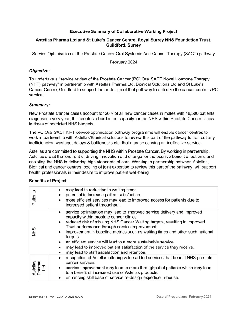 Service Optimisation of Prostate Cancer Therapy Pathway