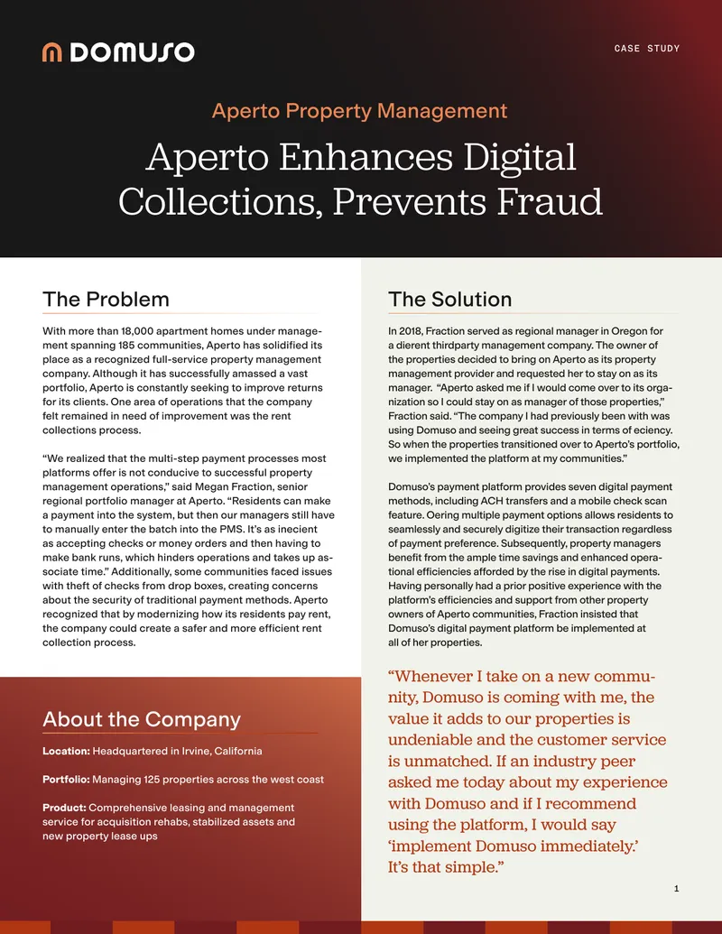 Aperto Property Management Case Study on Digital Payments