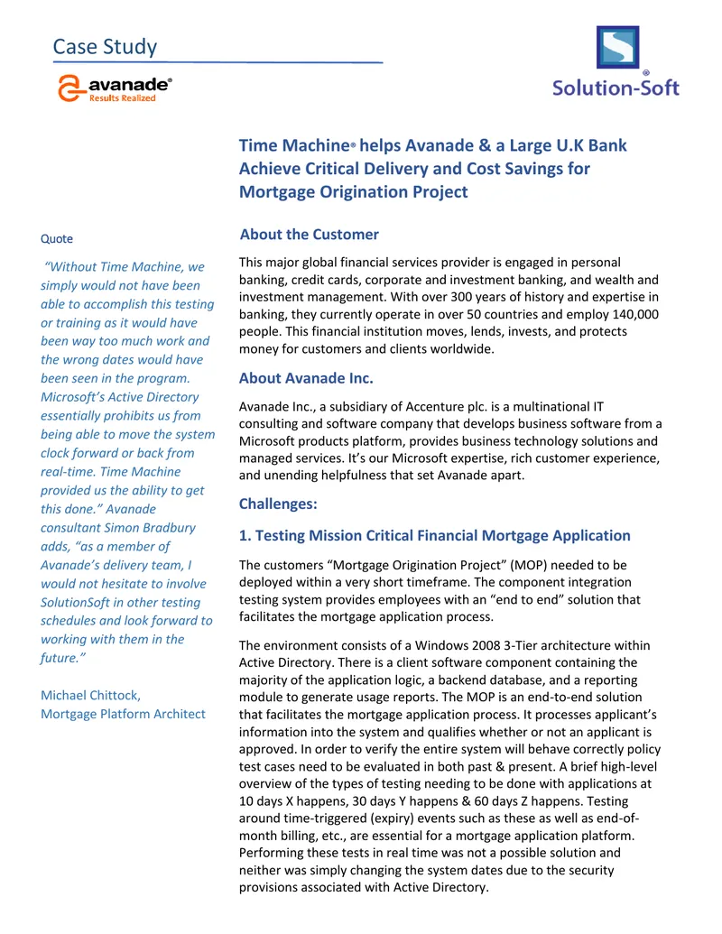 Time Machine Solution for Mortgage Origination Project