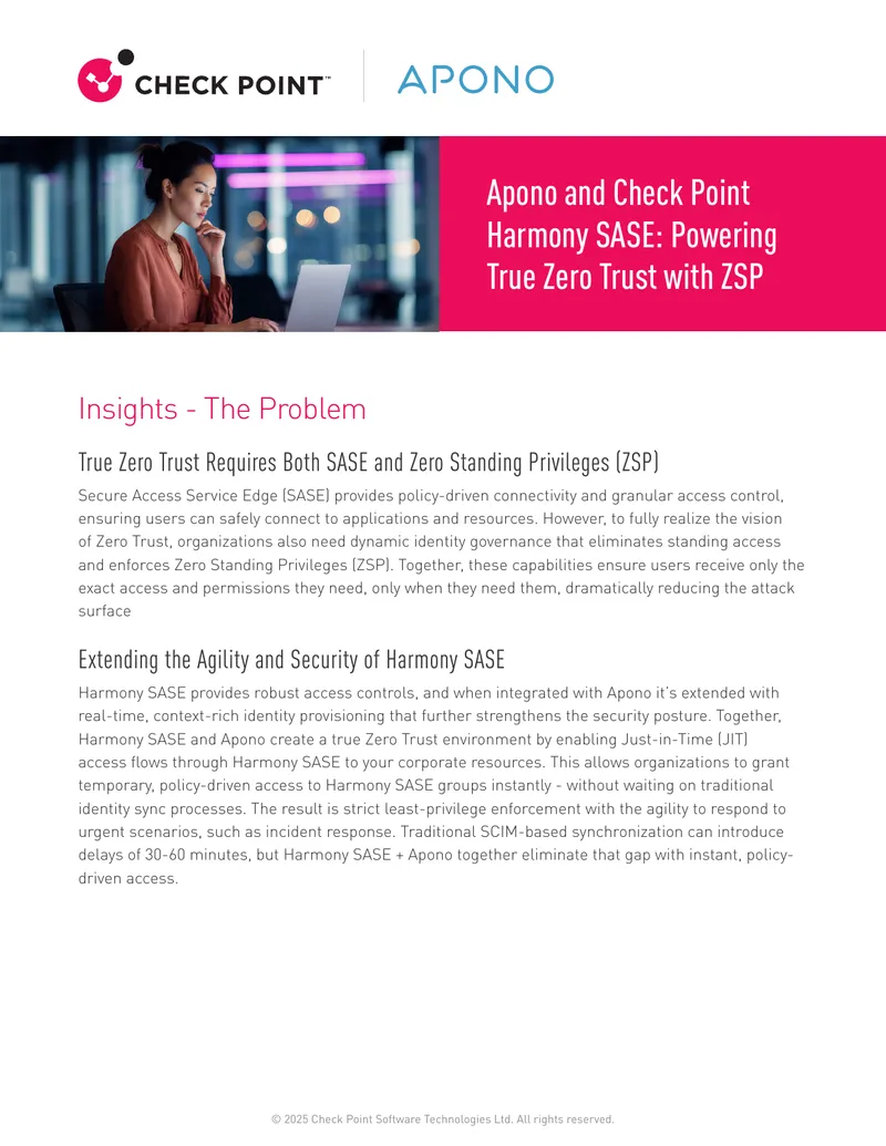 Integration of Apono with Harmony SASE for Zero Trust