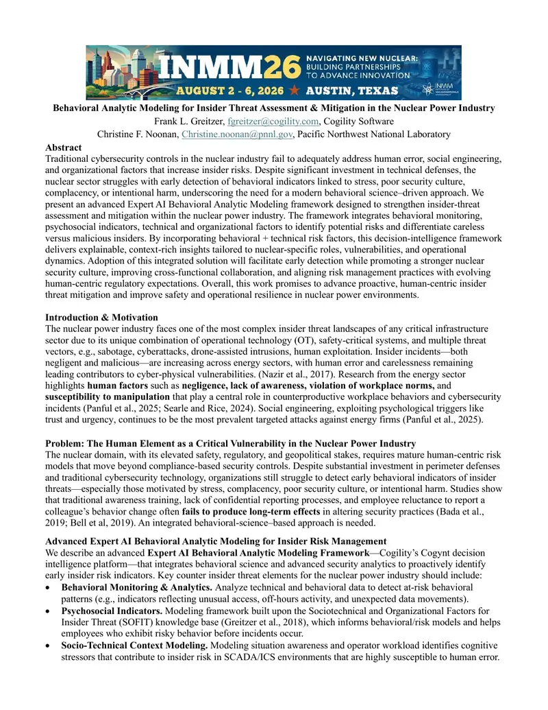 Behavioral Analytic Modeling for Insider Threat Mitigation
