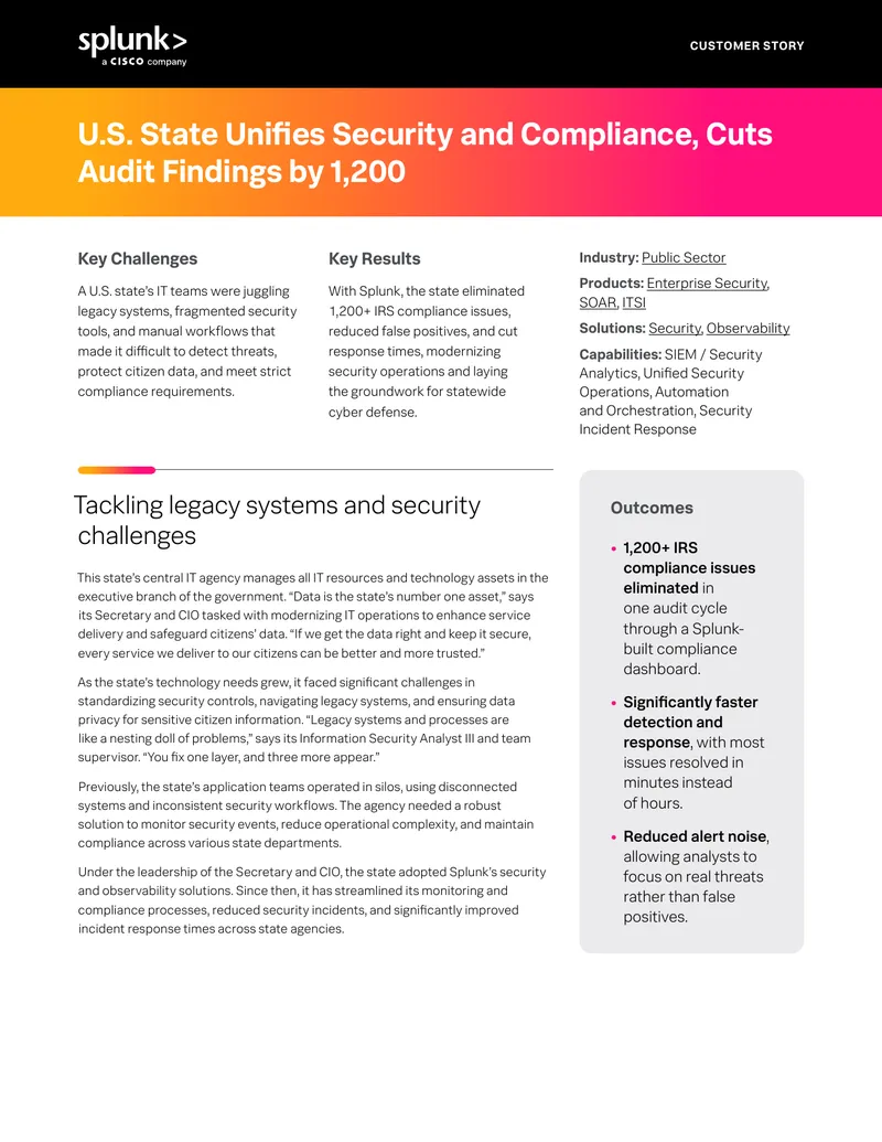 U.S. State Enhances Security and Compliance with Splunk