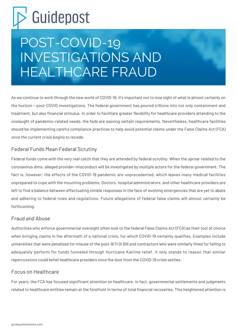Post-COVID-19 Investigations and Healthcare Fraud Guide