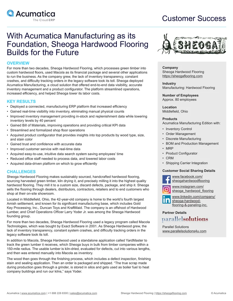Sheoga Hardwood Flooring Acumatica Implementation Case Study