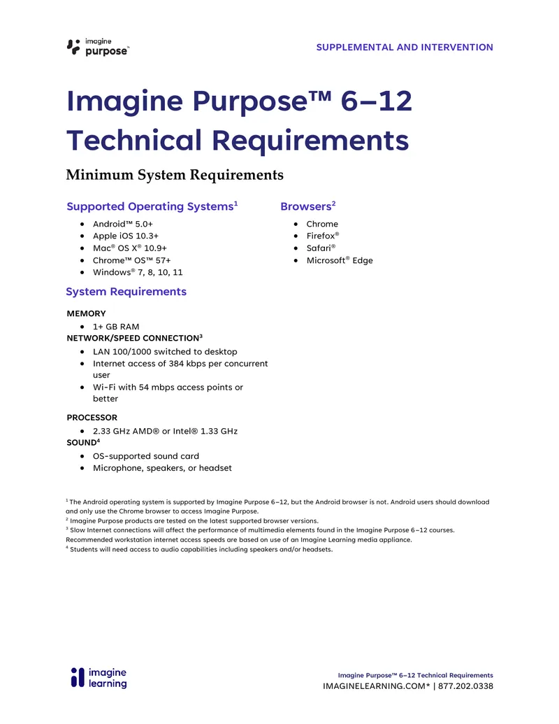 Imagine Purpose 6–12 Technical Requirements