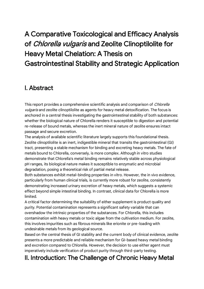Comparative Analysis of Chlorella vulgaris and Zeolite Clinoptilolite