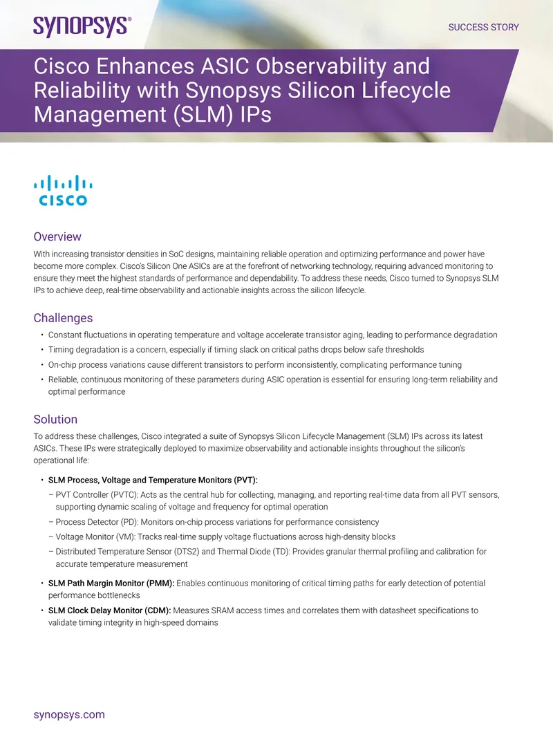 Cisco Enhances ASIC Observability with Synopsys SLM IPs