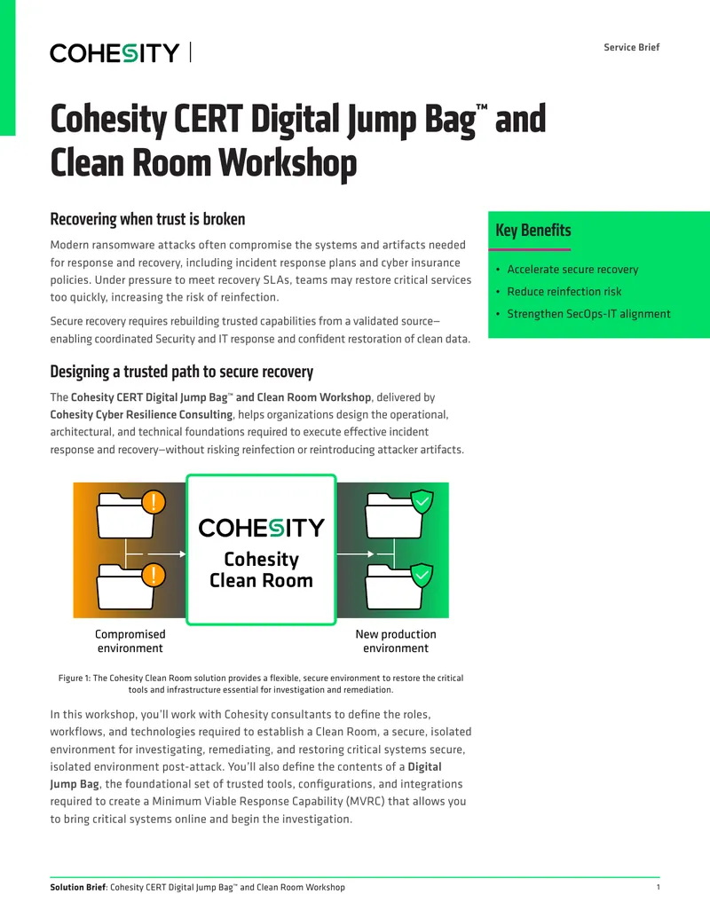Cohesity CERT Digital Jump Bag and Clean Room Workshop