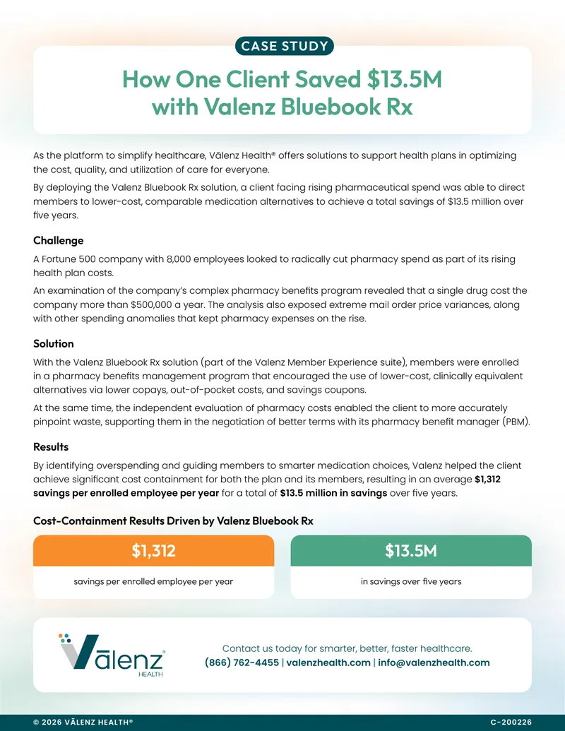 Cost Containment Achieved with Valenz Bluebook Rx