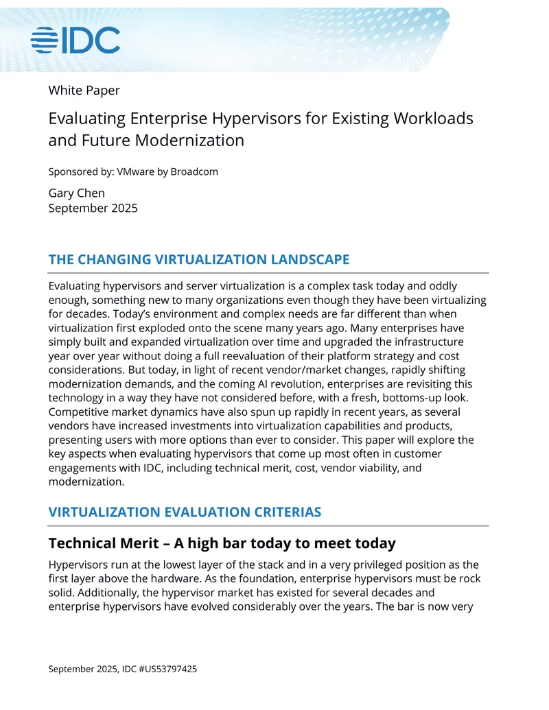 Evaluating Enterprise Hypervisors for Workloads and Modernization