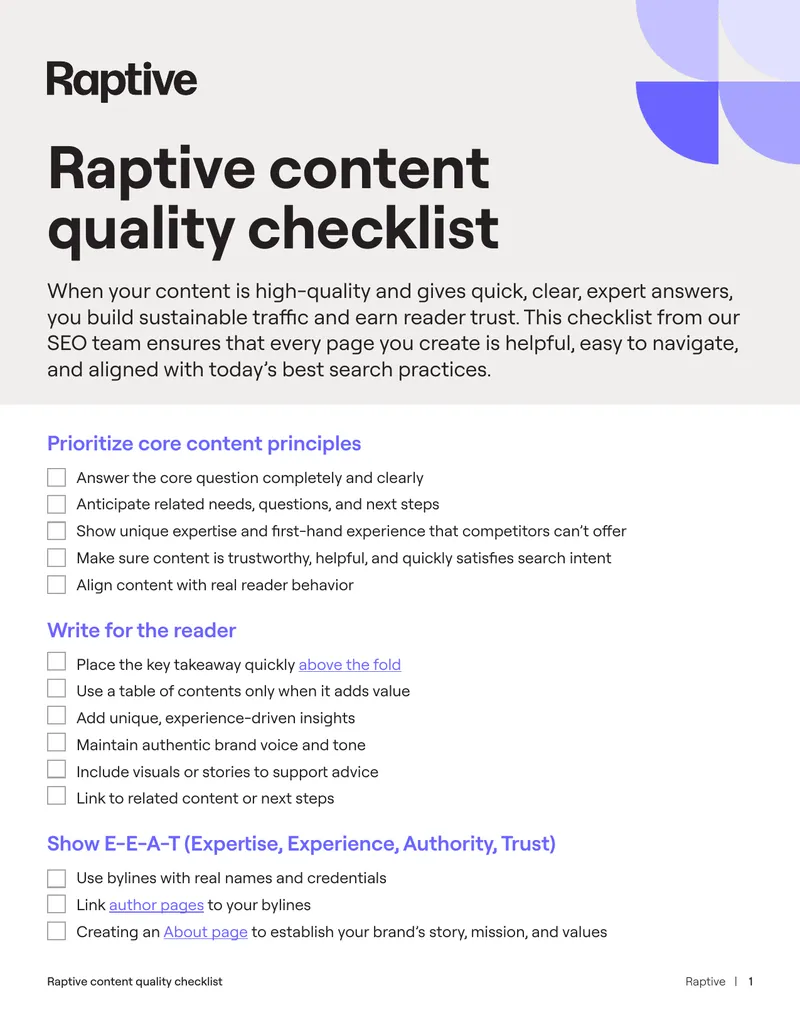 Raptive Content Quality Checklist