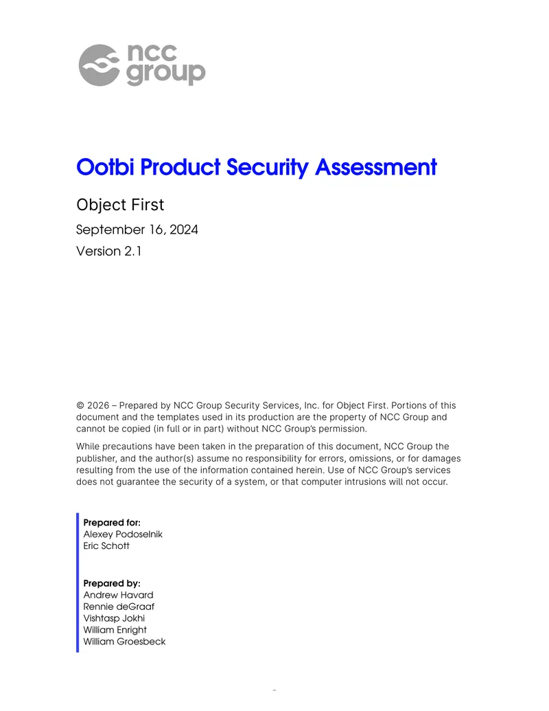 Ootbi Product Security Assessment Report