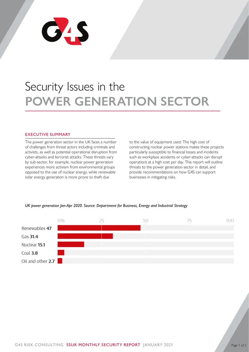 Monthly Security Report on UK Power Generation